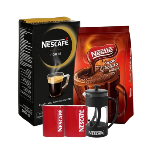 Nescafe Forte Filtre Kahve 500 Gr Nestle Sıcak Çikolata 1 Kg + Nescafe Kahve Kupası + Nescafe French Press Hediyeli